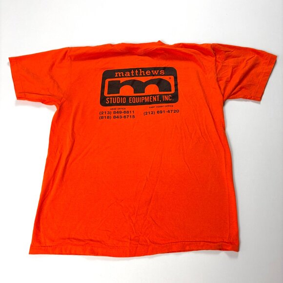 Vintage Matthews Studio Equipment Shirt Orange Sz M/L Film Audio Video Anvil - Picture 2 of 8